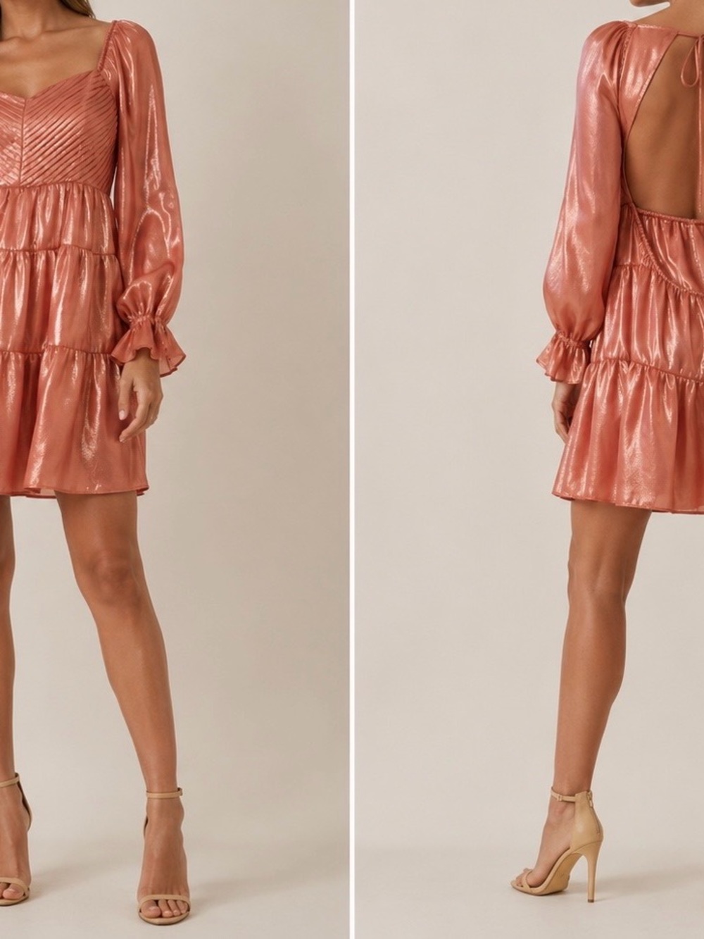 Source Unknown Copper Shimmer Tiered Backless Mini Dress